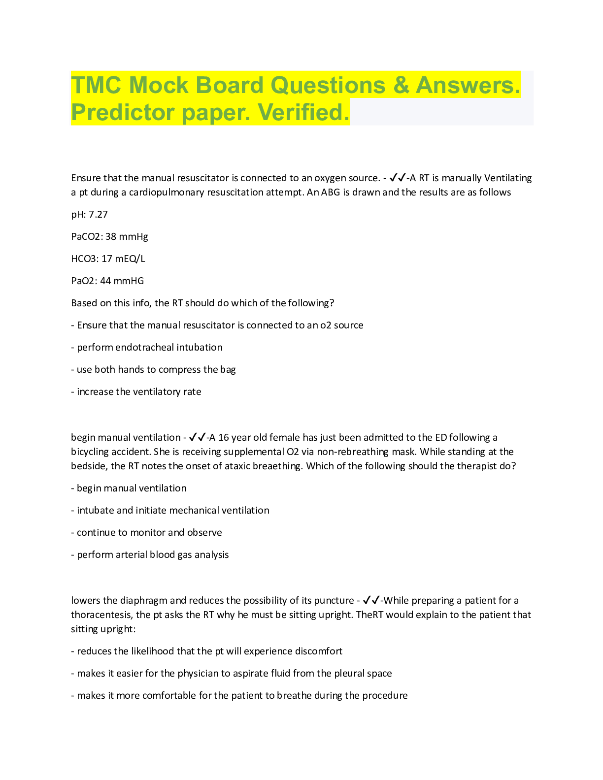 Preview image of Mechanical ventilation|Mock Board Questions| WITH COMPLETE SOLUTIONS|TMC document